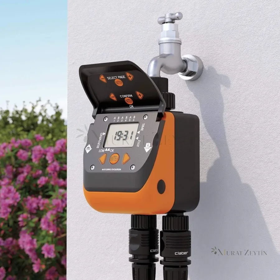 Claber 8410 Aquadue Duplo Evolution Otomatik İki Çıkışlı Sulama Zamanlayıcısı kullanım görseli