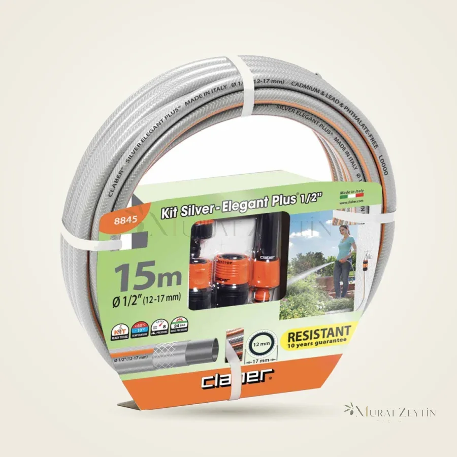 Claber 8845 Silver Elegant Kit, 15 m Hortum ve Sulama Seti