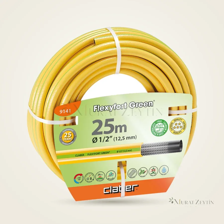 Claber 9141 Flexyfort Green 1/2" Bahçe Hortumu 25 m
