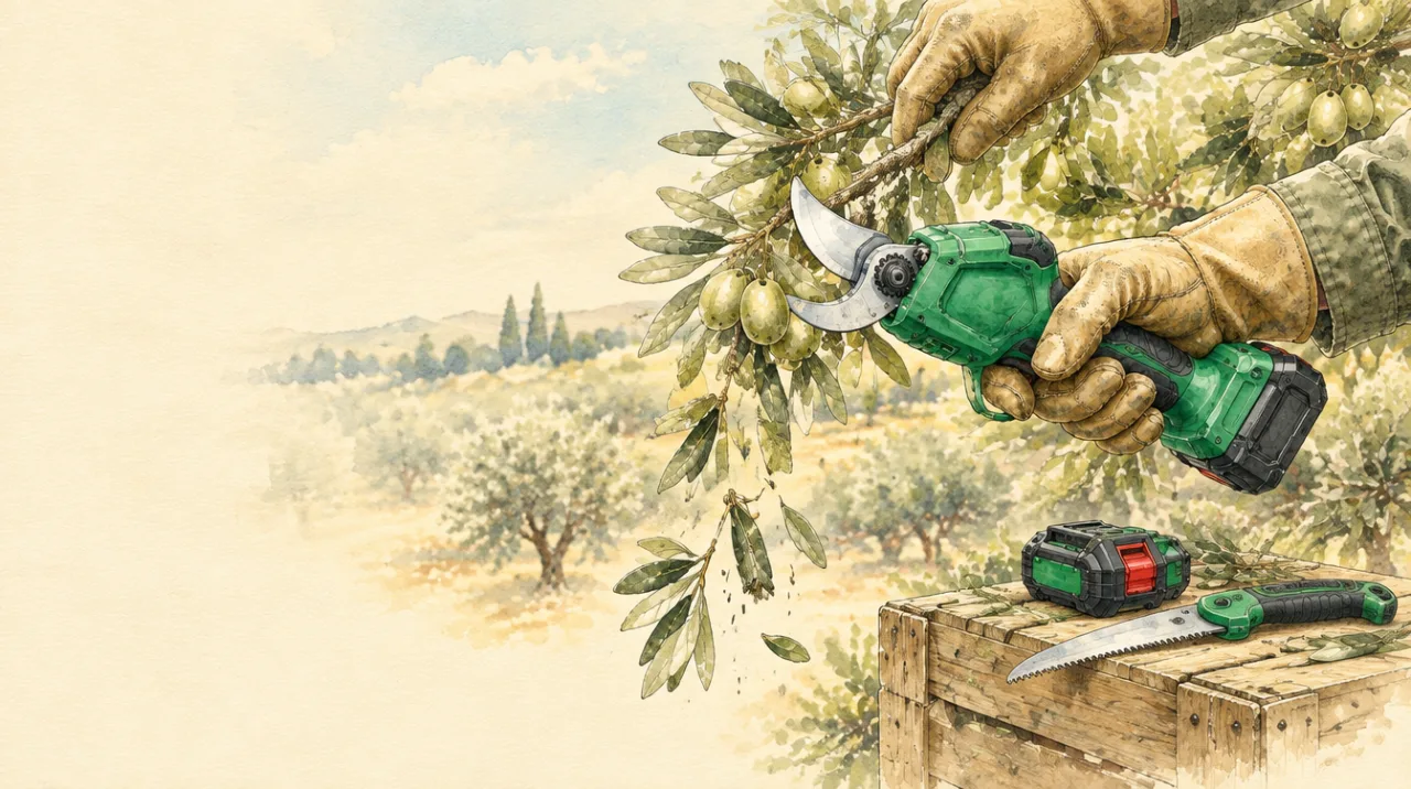 Akülü budama makasıyla zeytin budama