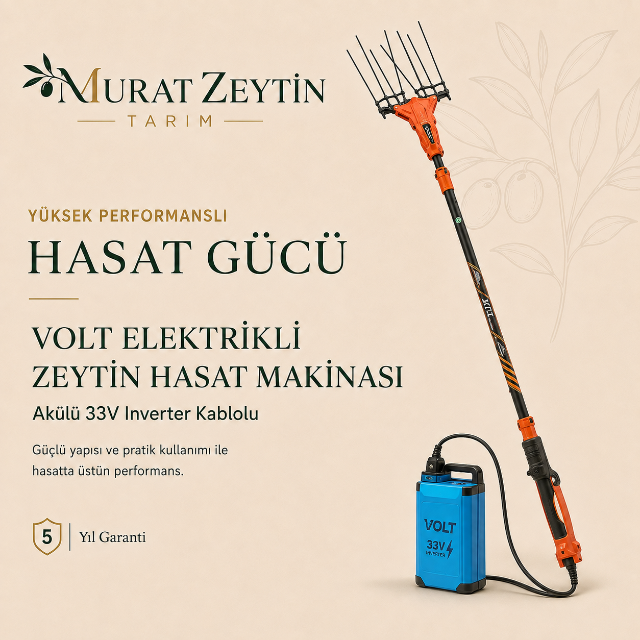 VOLT Elektrikli Zeytin Hasat Makinesi Akülü 33V İnverter Kablolu