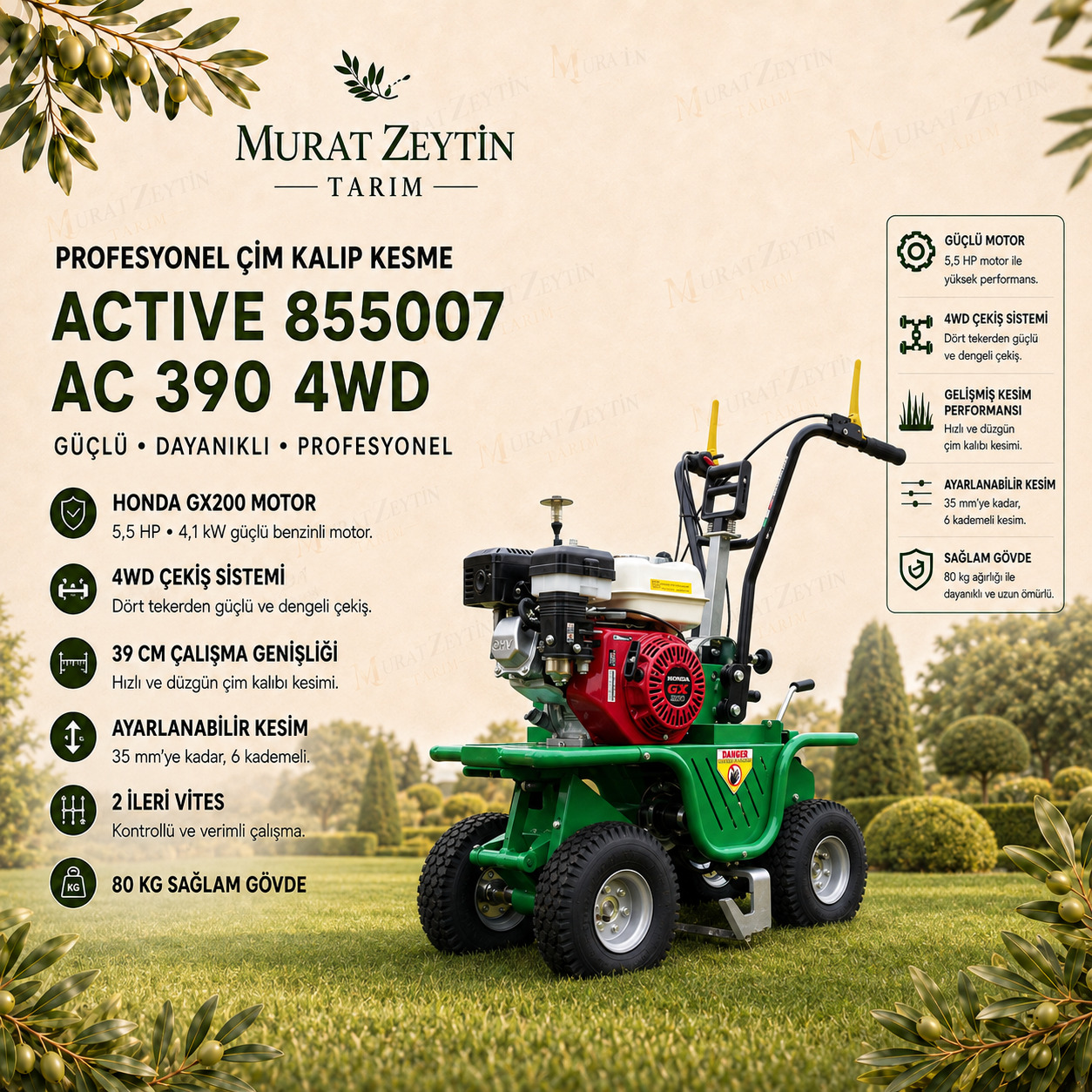 ACTIVE 855007 AC 390 4WD Çim Kalıp Kesme Makinesi