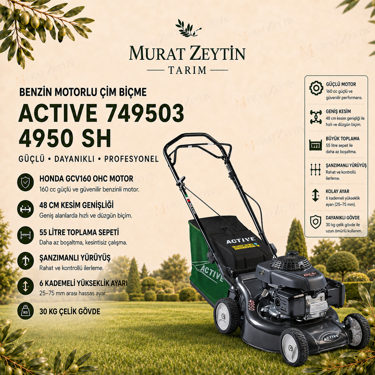 ACTIVE 749503 4950 SH Benzin Motorlu Çim Biçme Makinesi