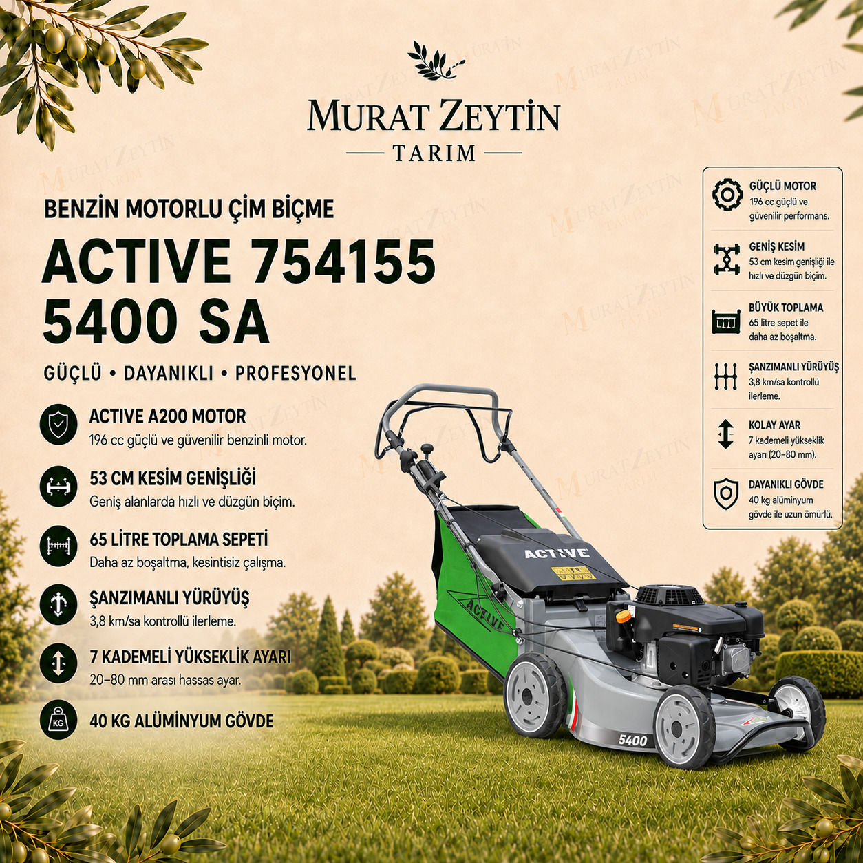 ACTIVE 754155 5400 SA Benzin Motorlu Çim Biçme Makinesi