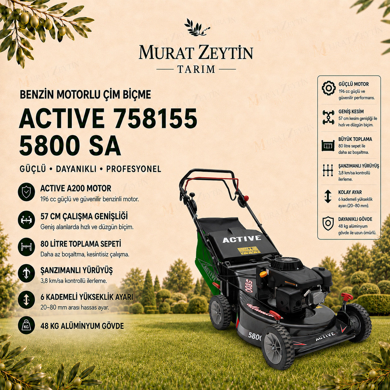 ACTIVE 758155 5800 SA Benzin Motorlu Çim Biçme Makinesi