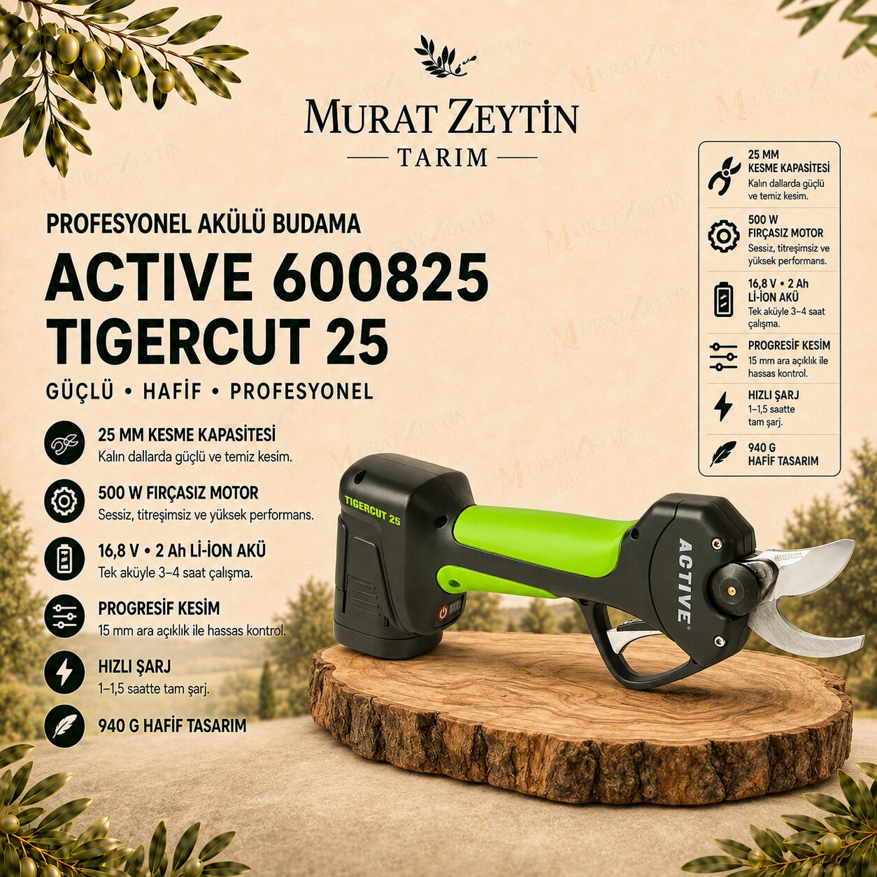 ACTIVE 600825 TIGERCUT 25 Akülü Budama Makası