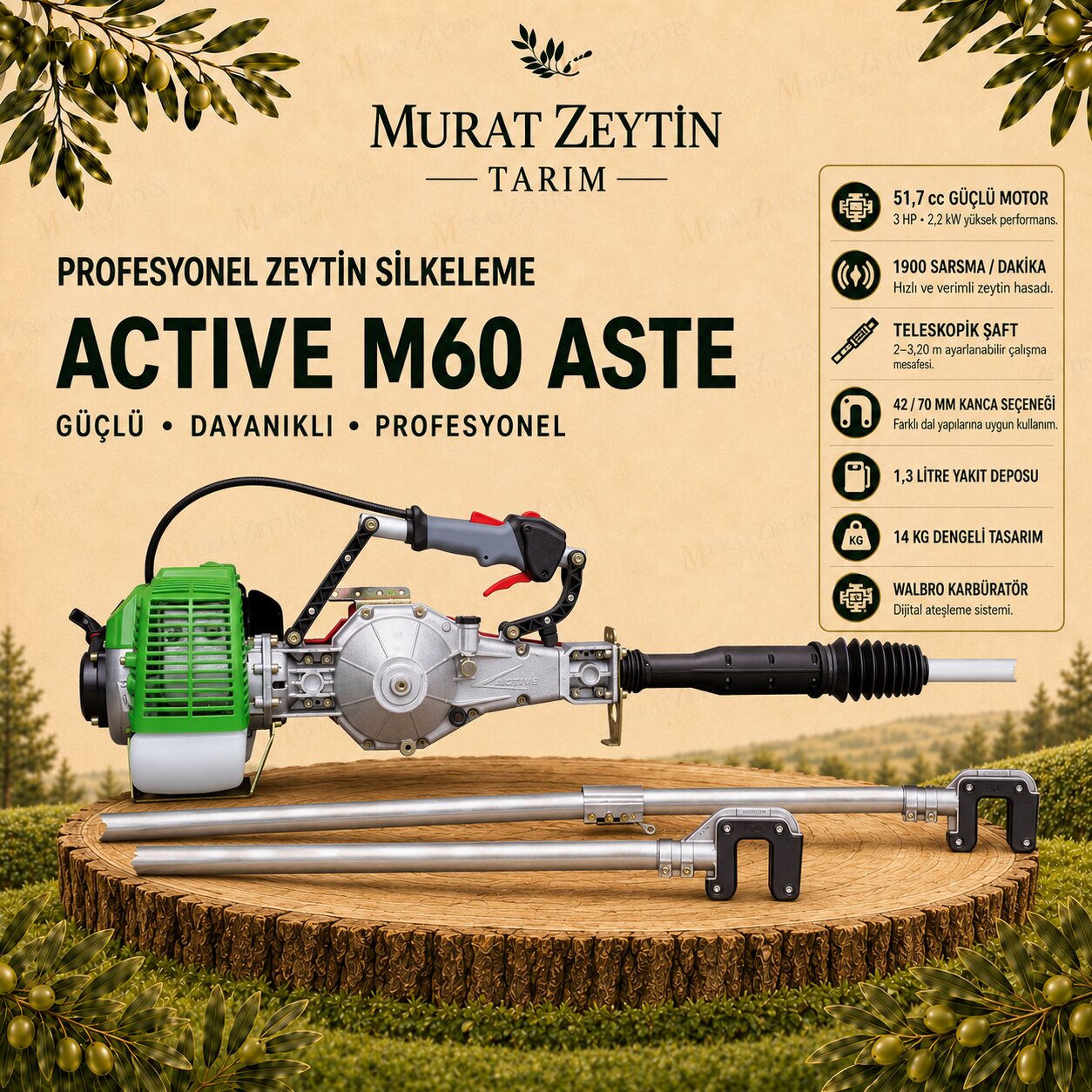 ACTIVE 1600713 M60 Geniş Kancalı Kayısı ve Badem Hasat Makinesi