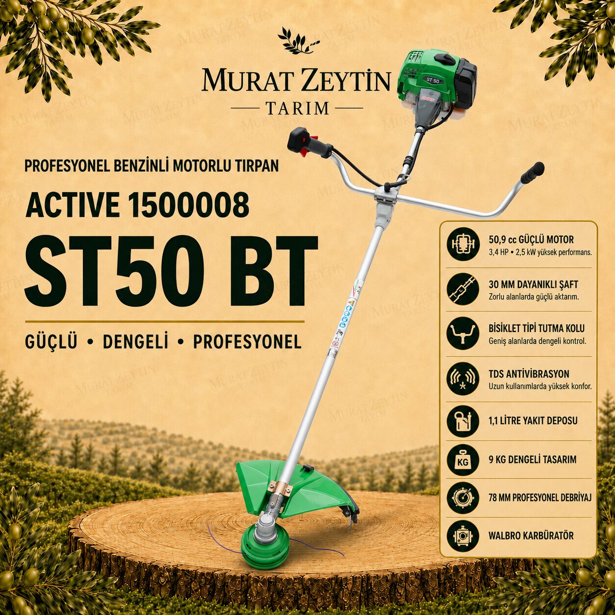 ACTIVE 1500010 ST50 F Motorlu Yan Tip Tırpan