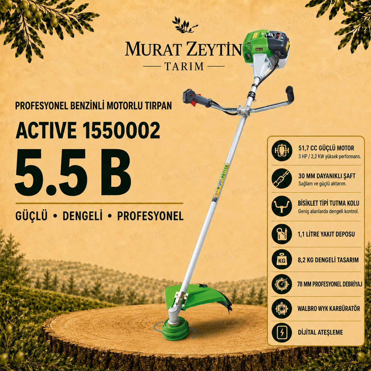 ACTIVE 1550002 – 5.5 B Motorlu Yan Tip Tırpan