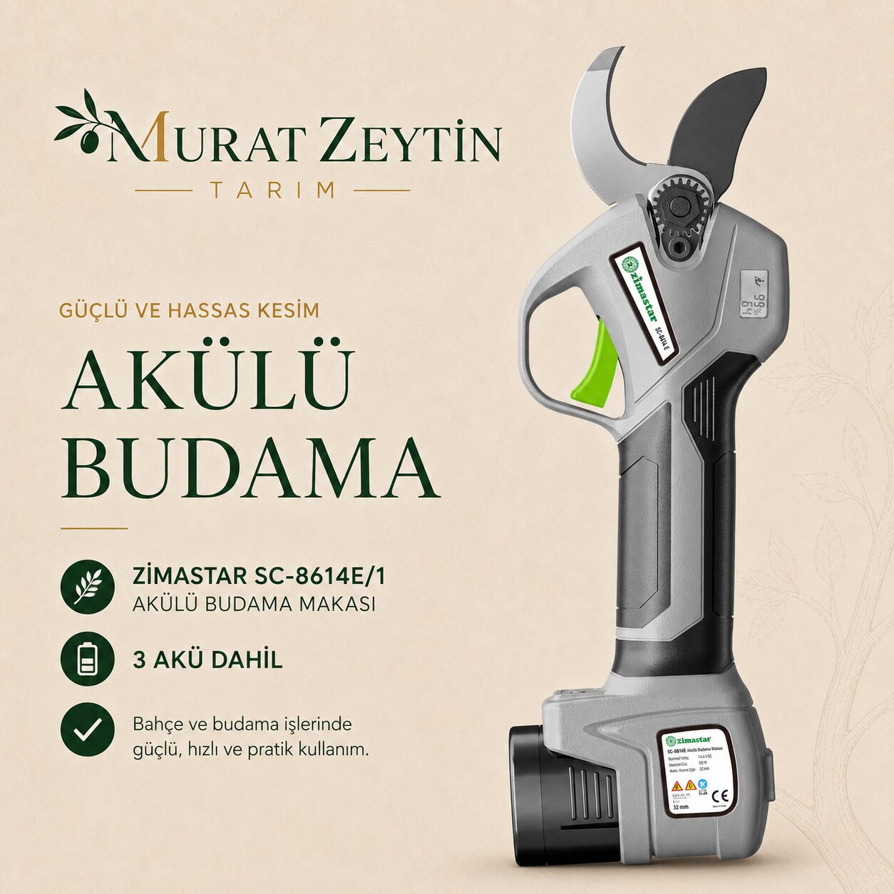 ZİMASTAR SC-8614E/1 Akülü Budama Makası