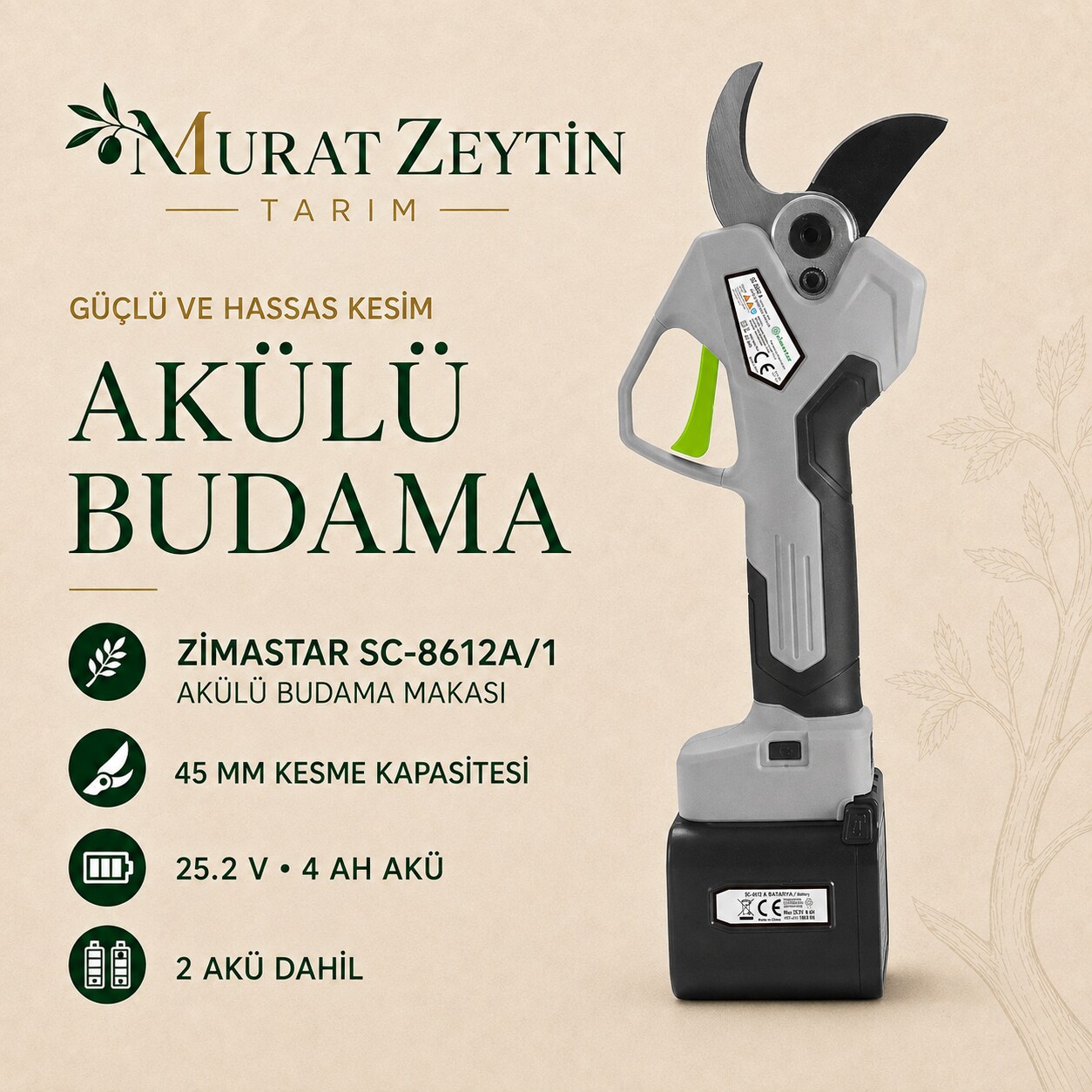ZİMASTAR SC-8612A/1 Akülü Budama Makası