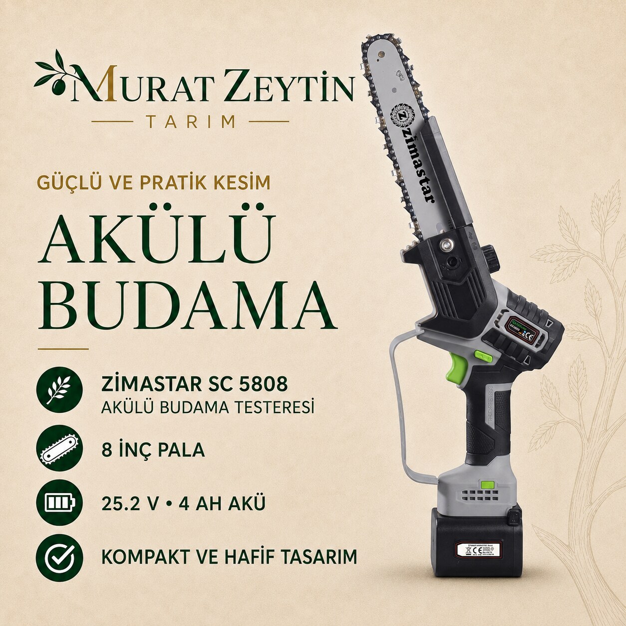 ZİMASTAR SC 5808 Akülü Budama Testeresi