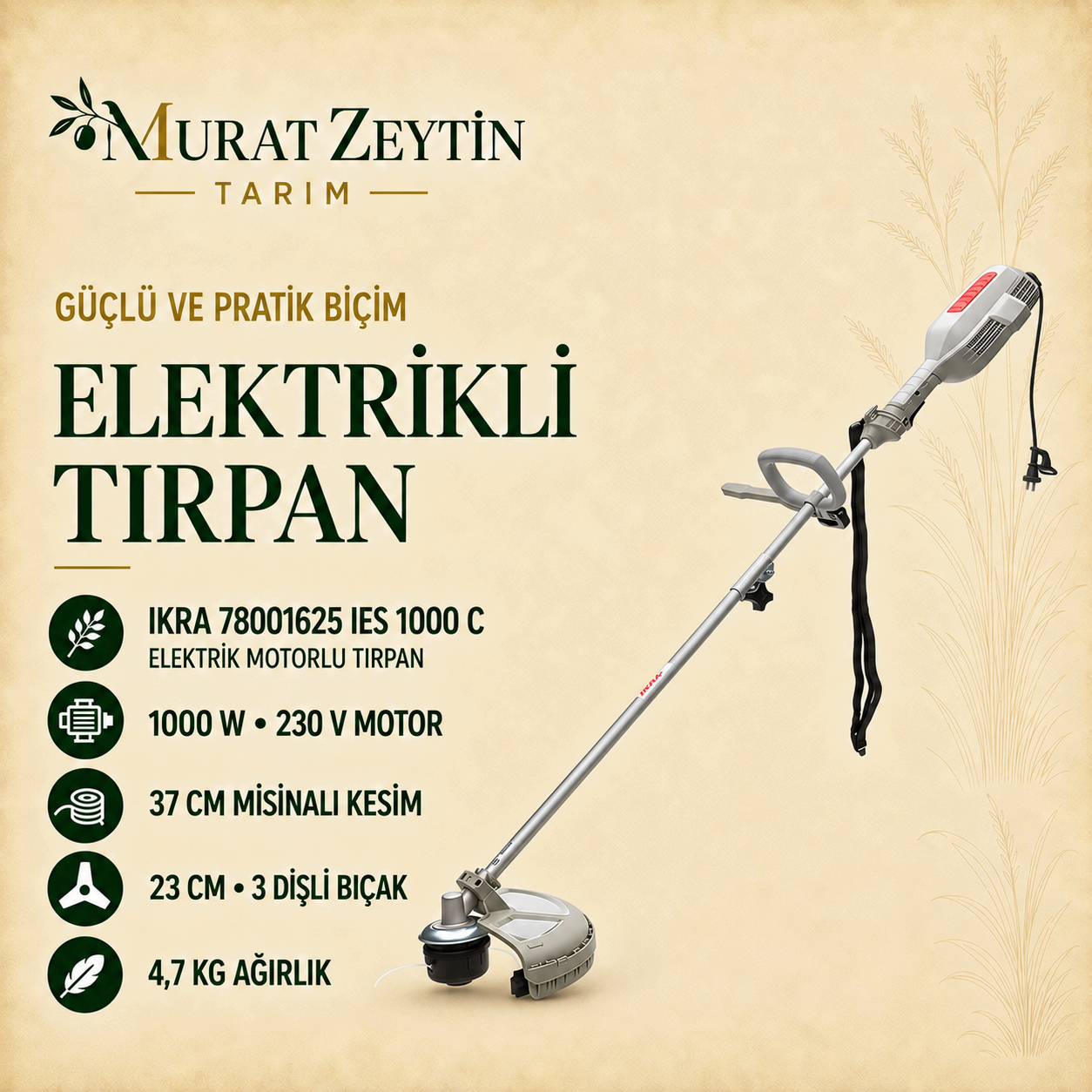 IKRA 78001625 IES 1000 C ELEKTRİK MOTORLU TIRPAN