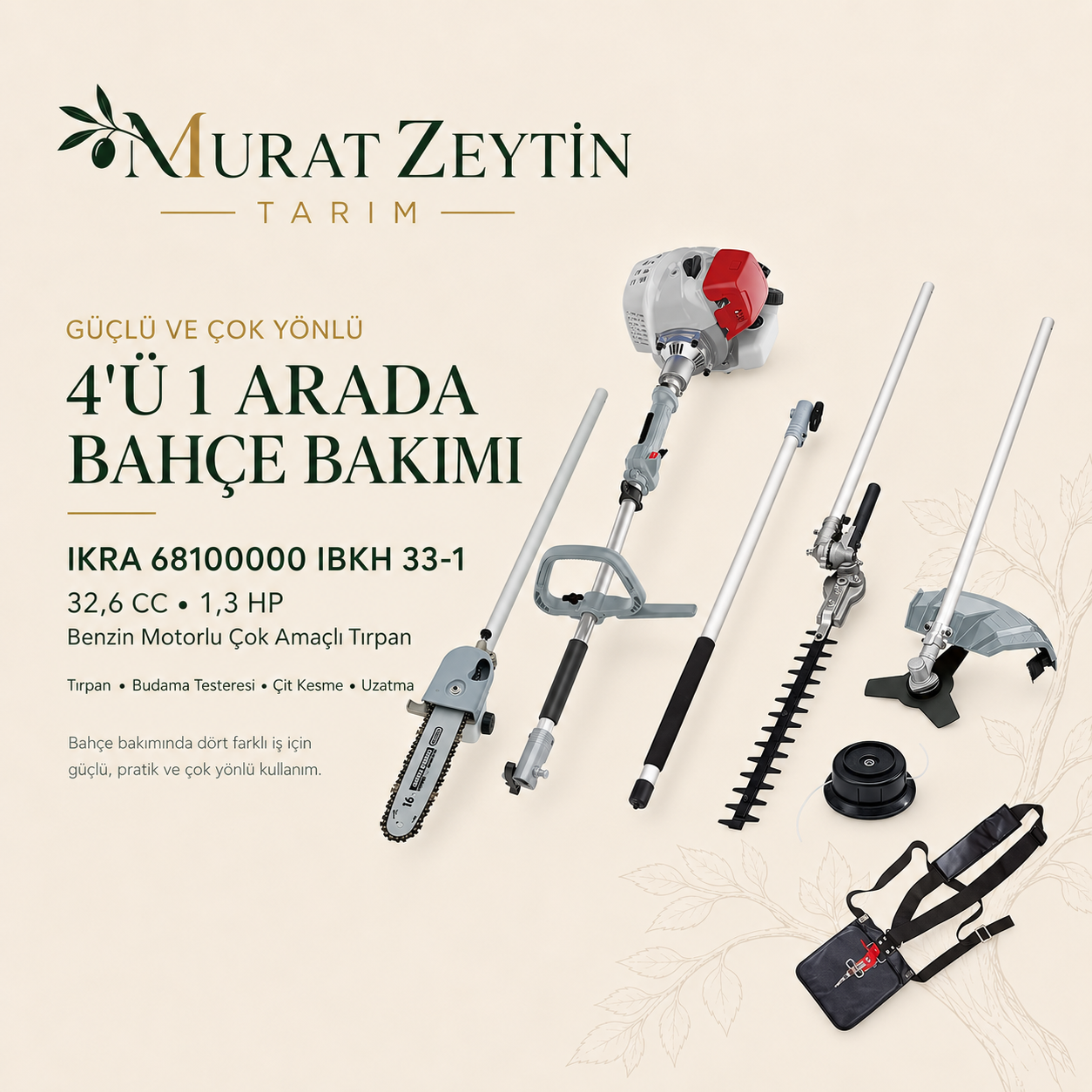 IKRA 68100000 IBKH 33-1 BENZİN MOTORLU ÇOK AMAÇLI TIRPAN 4'Ü BİR ARADA
