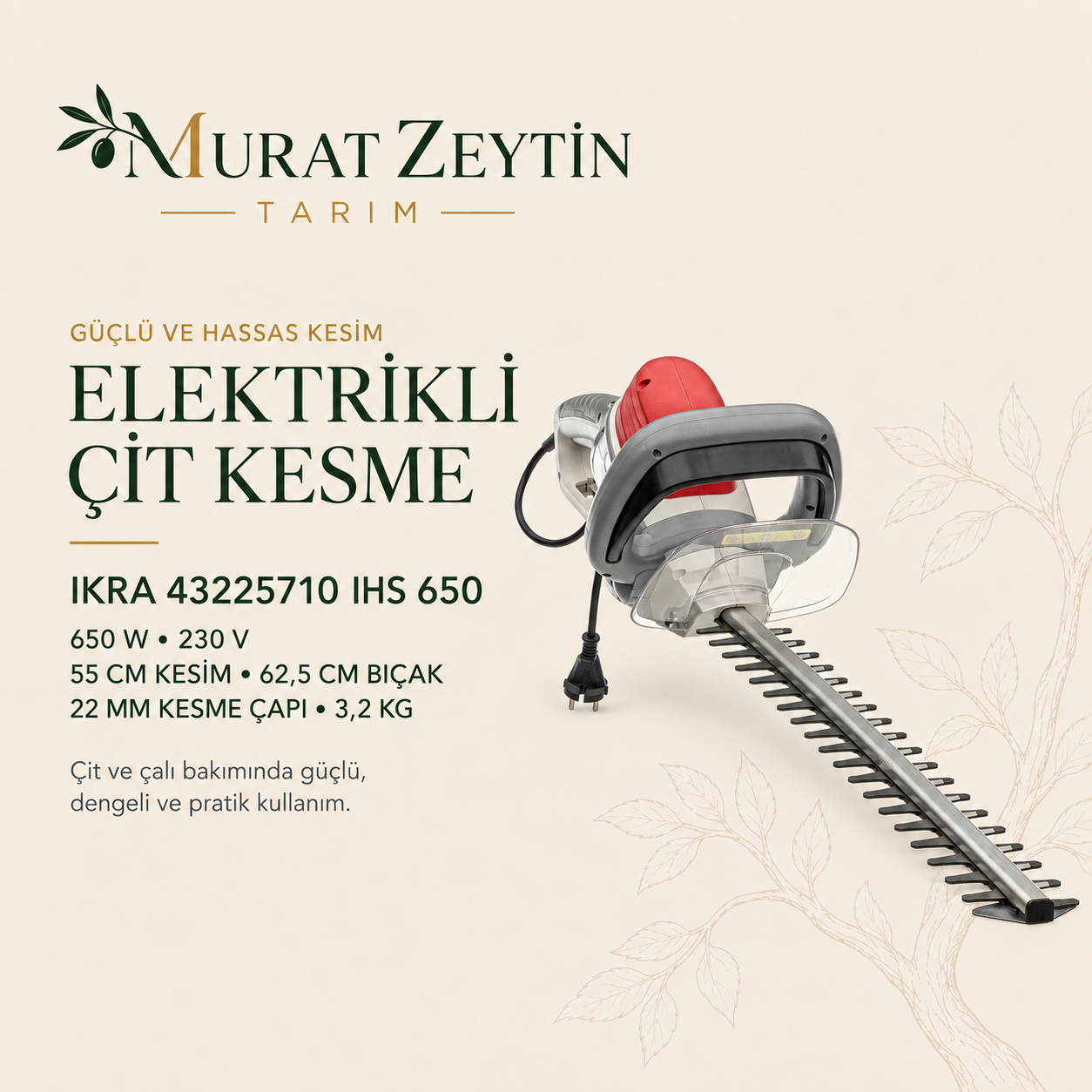 IKRA 43225710 IHS 650 ELEKTRİK MOTORLU ÇİT KESME MAKİNESI