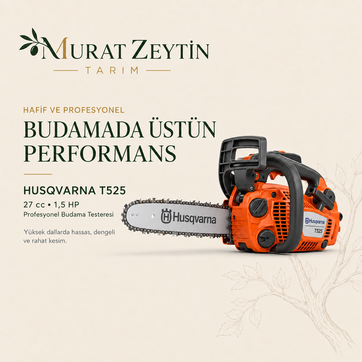 Husqvarna T525 Motorlu Testere – Profesyonel Budama Testeresi