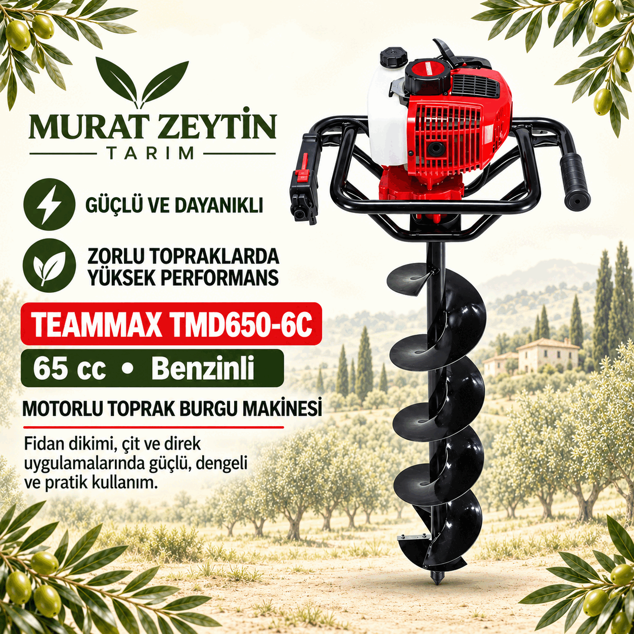 TEAMMAX TMD650-6C Motorlu Toprak Burgu Makinesi