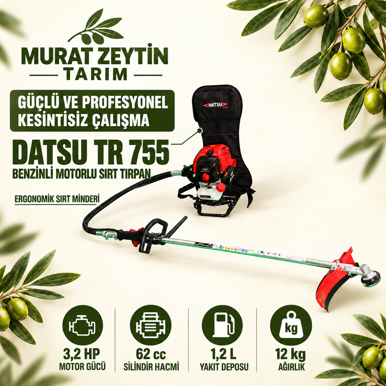Datsu TR 755 Benzinli Motorlu Sırt Tırpan