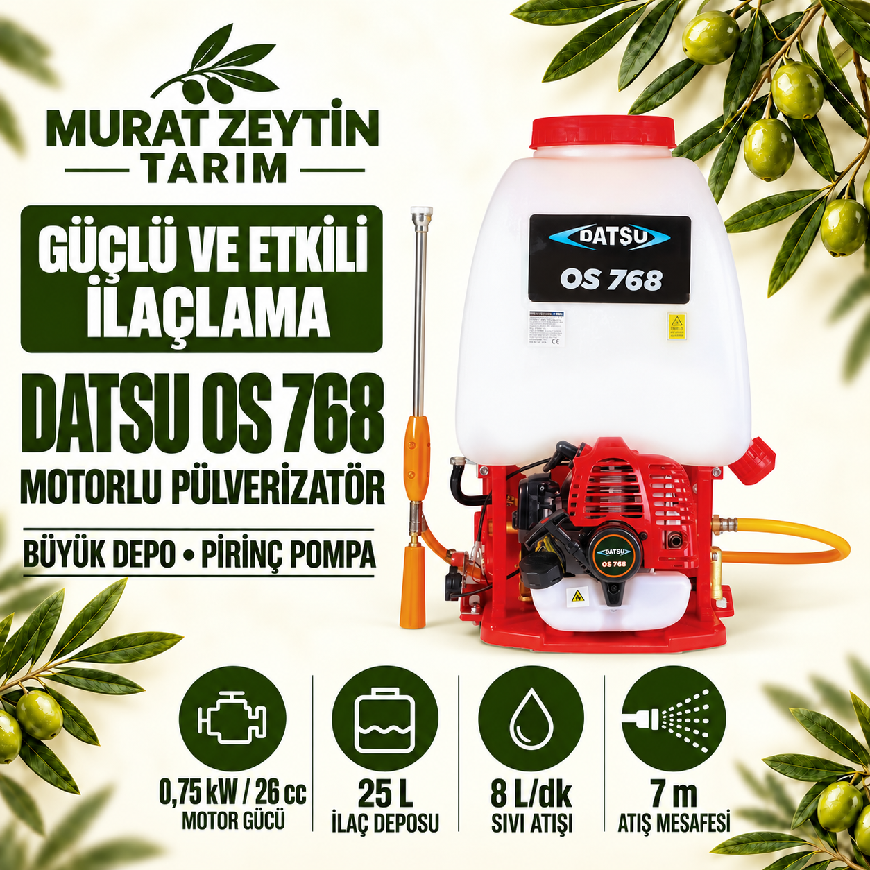 DATSU OS 768 Motorlu Pulverizatör 25 L