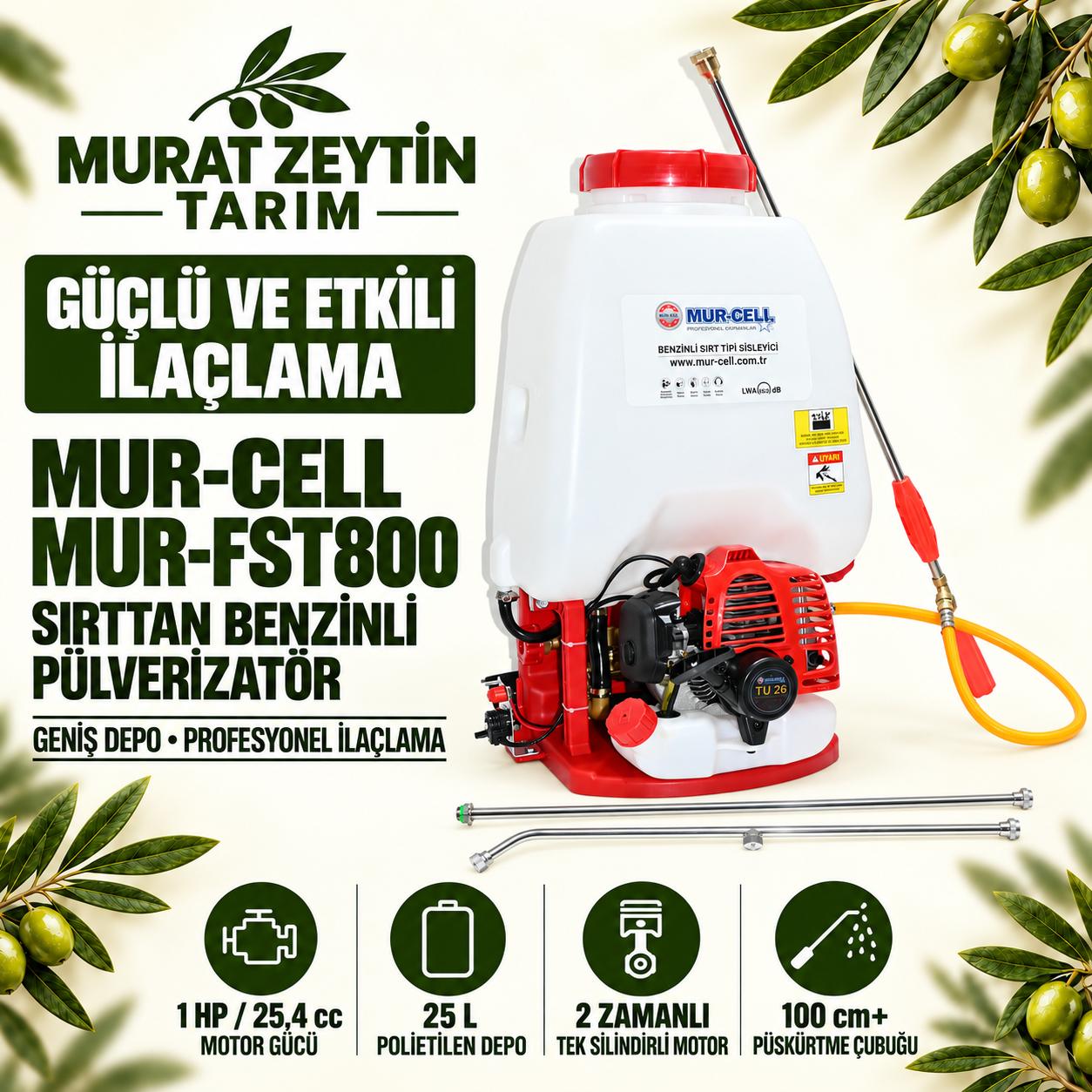 MUR-CELL MUR-FST800 25 L Sırttan Benzinli İlaçlama Pompası