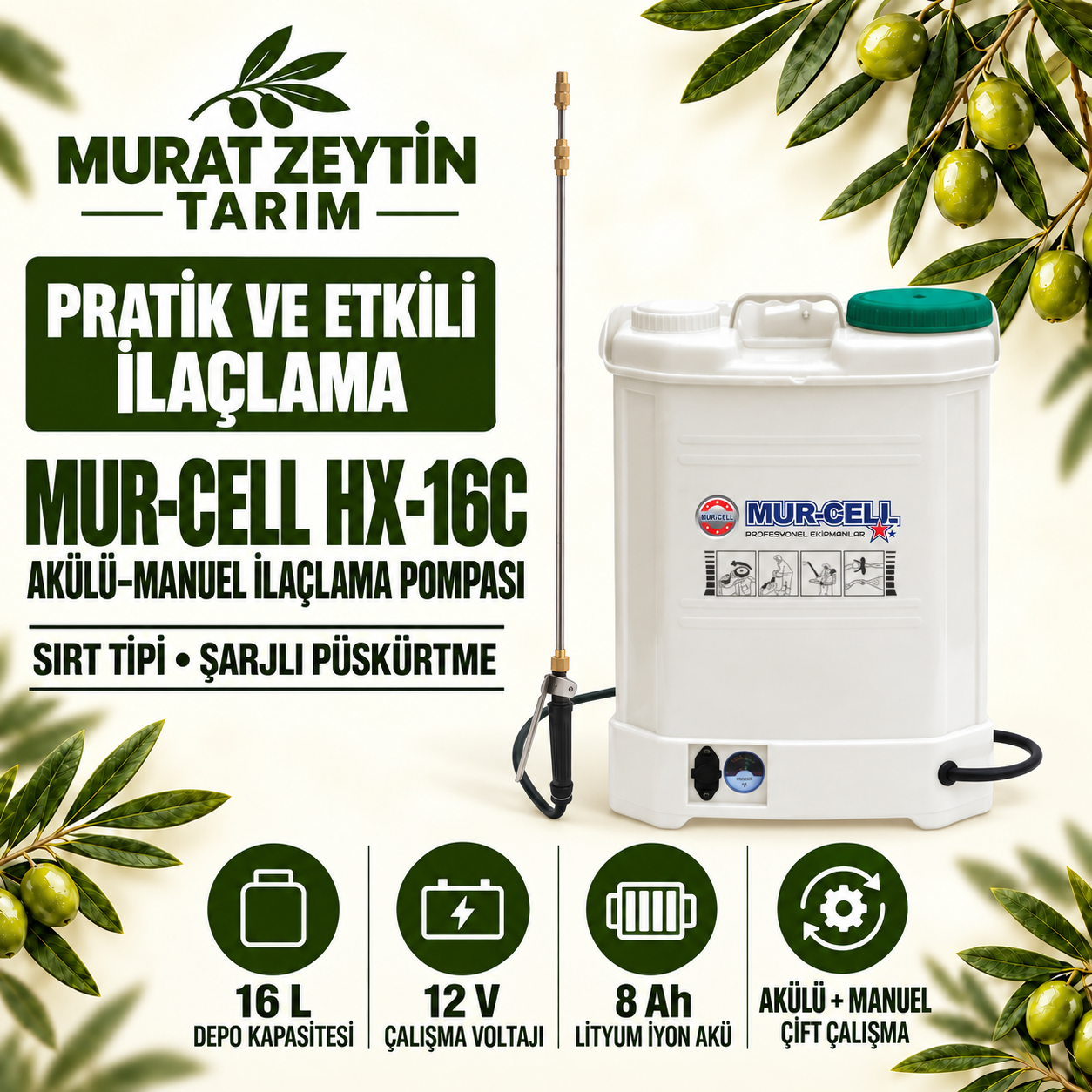 HX-16C 16 Litre Akülü İlaçlama Pompası