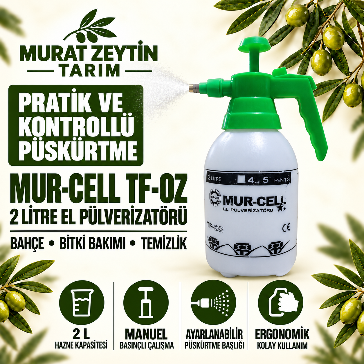 Murcell 2 Litre Pompa – Manuel Basınçlı El Tipi Püskürtme Pompası