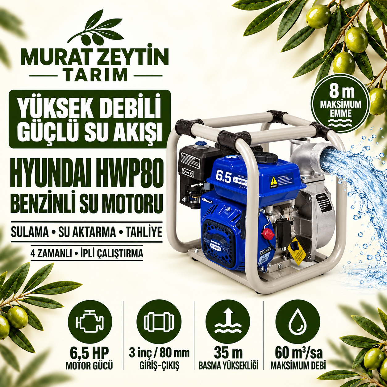 Hyundai HWP80 Benzinli Su Motoru – Benzinli Motopomp