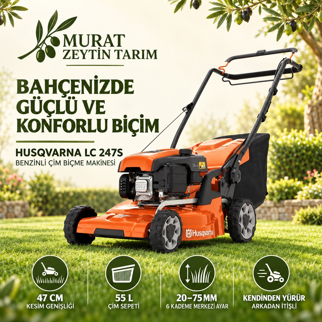 Husqvarna LC 247S Benzinli Kendinden Yürürlü Çim Biçme Makinesi