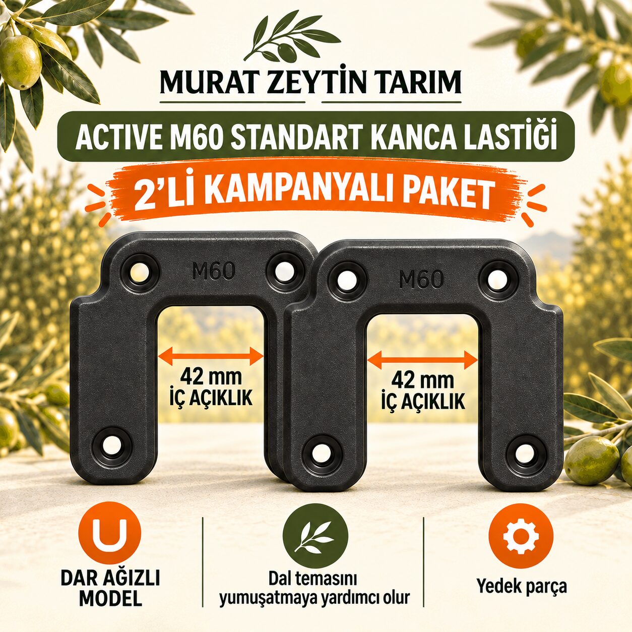 Active M60 Standart - Dar Lastik - Zeytin Silkeleme Makinası Kanca Lastiği 2li Set