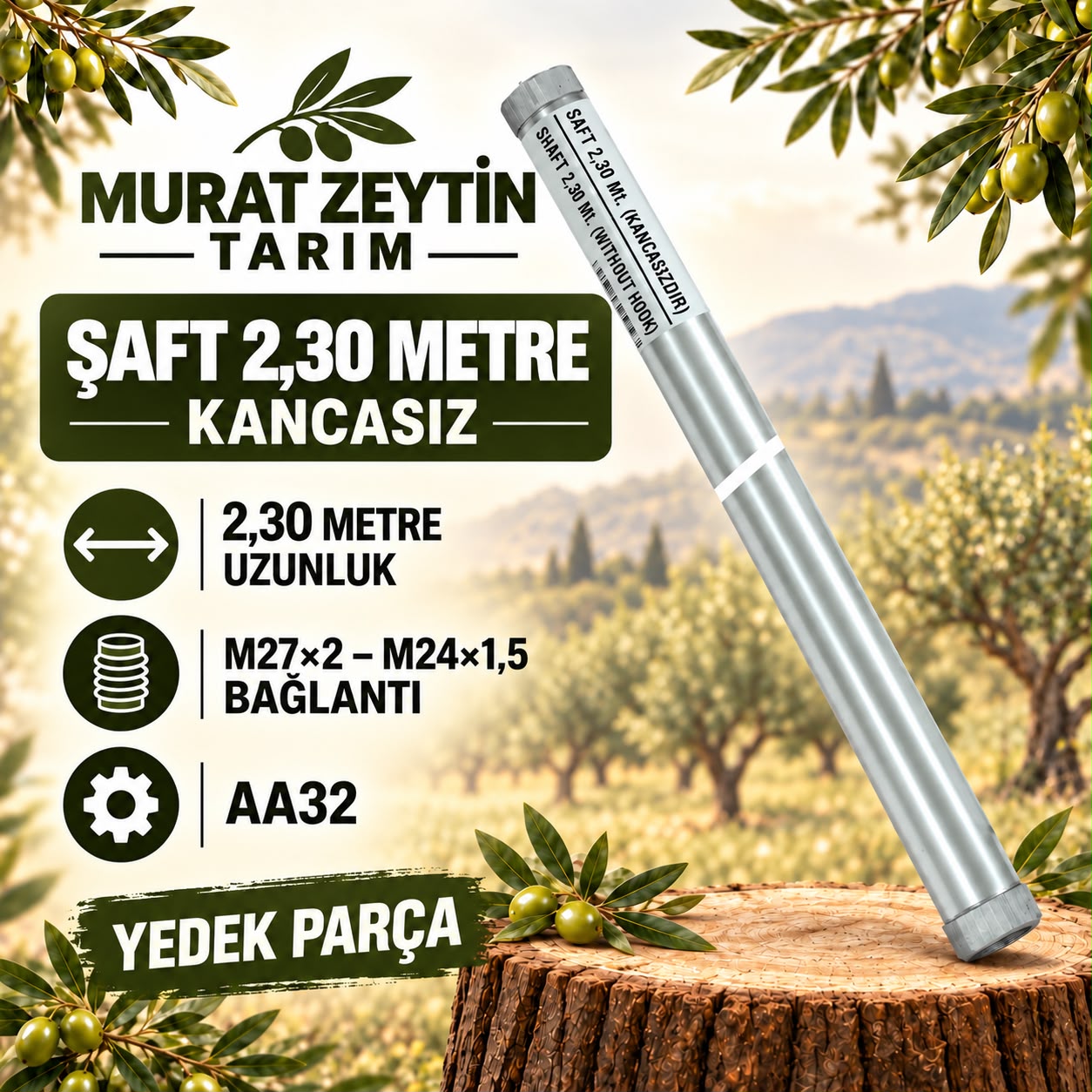 Şaft 2,30 Metre Kancasız M27x2 – M24x1,5 AA32